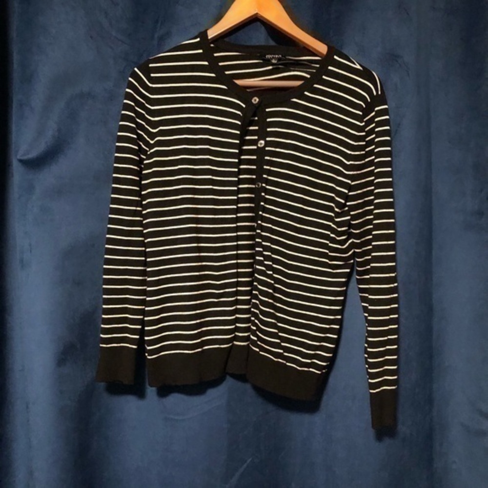 Jones New York Black and White Stripe Cardigan